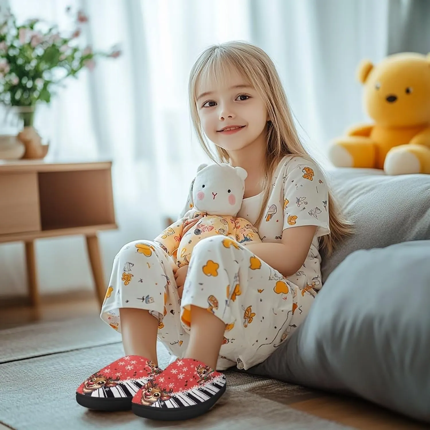 Unisex Kids Cute Cotton Slipper Winter Slipper Cozy Warm Plush Slipper Indoor Shoes Non-Slip Fleece Slipper US 9-15