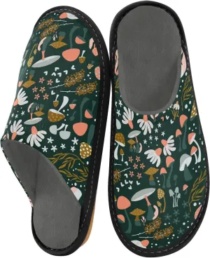 Unisex Vintage Plant Mushroom Flowers Women's Cosy Slip-On Slippers,Casual Breathable Memory Foam Scuff Lazy Mens House Shoes for Leisure Indoor/Outdoor Size 4-11