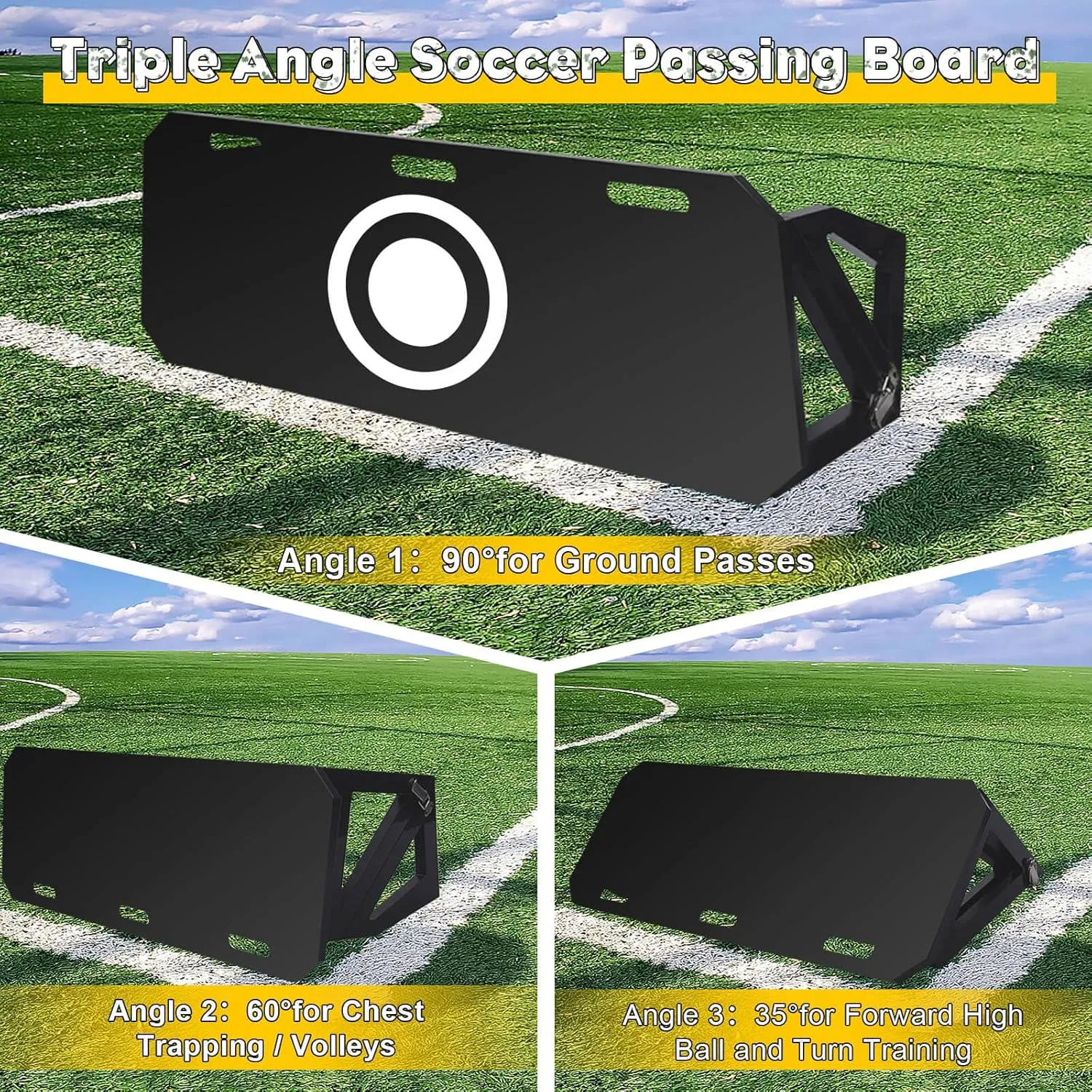 Upgrade 3-Angles Soccer Rebounder Board, Portable Soccer Wall for Adults & Kids, Foldable Soccer Training Equipment for Passing & Shooting Practice
