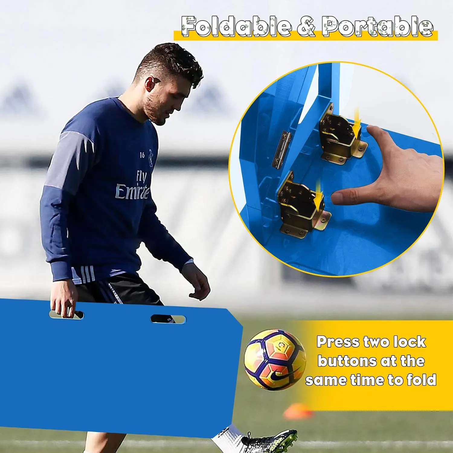 Upgrade 3-Angles Soccer Rebounder Board, Portable Soccer Wall for Adults & Kids, Foldable Soccer Training Equipment for Passing & Shooting Practice