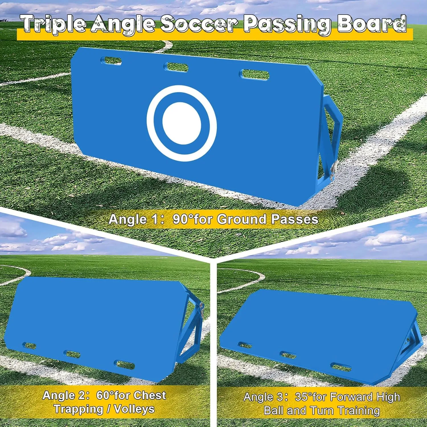 Upgrade 3-Angles Soccer Rebounder Board, Portable Soccer Wall for Adults & Kids, Foldable Soccer Training Equipment for Passing & Shooting Practice