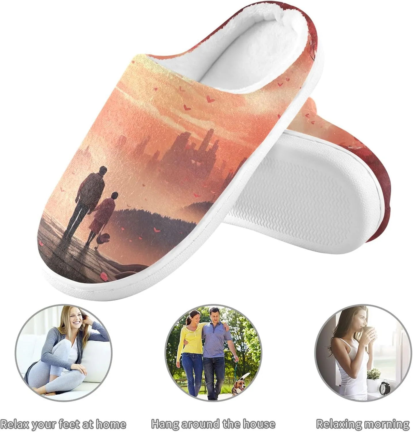 Valentine's Day Red Heart Couple Slippers for Women Men Indoor Slippers Memory Foam Fuzzy Slippers House Shoes for Indoor Outdoor Size 6/7 214a5400