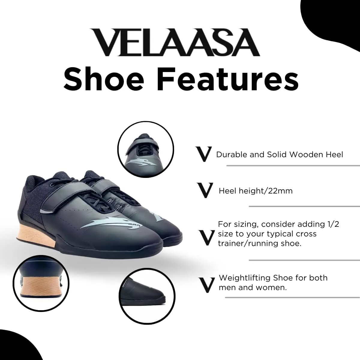VELAASA Strake | Olympic Weightlifting Shoes | Men and Womens Heavy Lifting Shoes | Cross Training | Powerlifting Apparel | Shoes for Squats | Lifting Gear