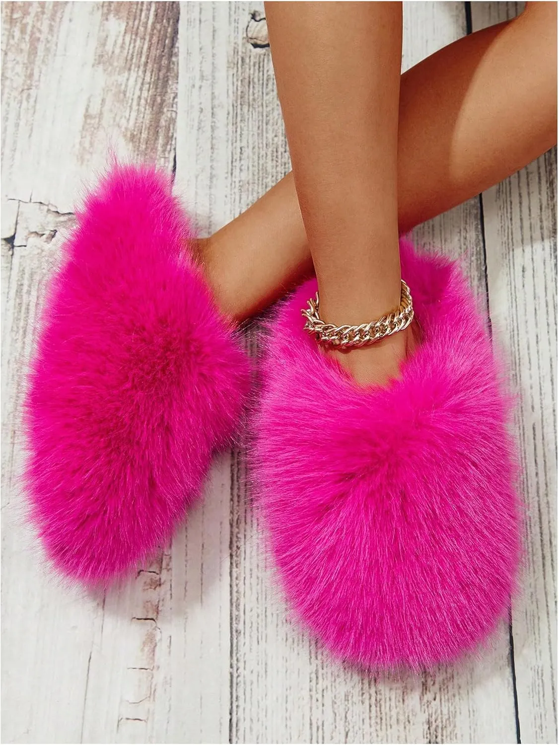 Verdusa Women's Furry Faux Fur House Slippers Warm Home Slipper Shoes