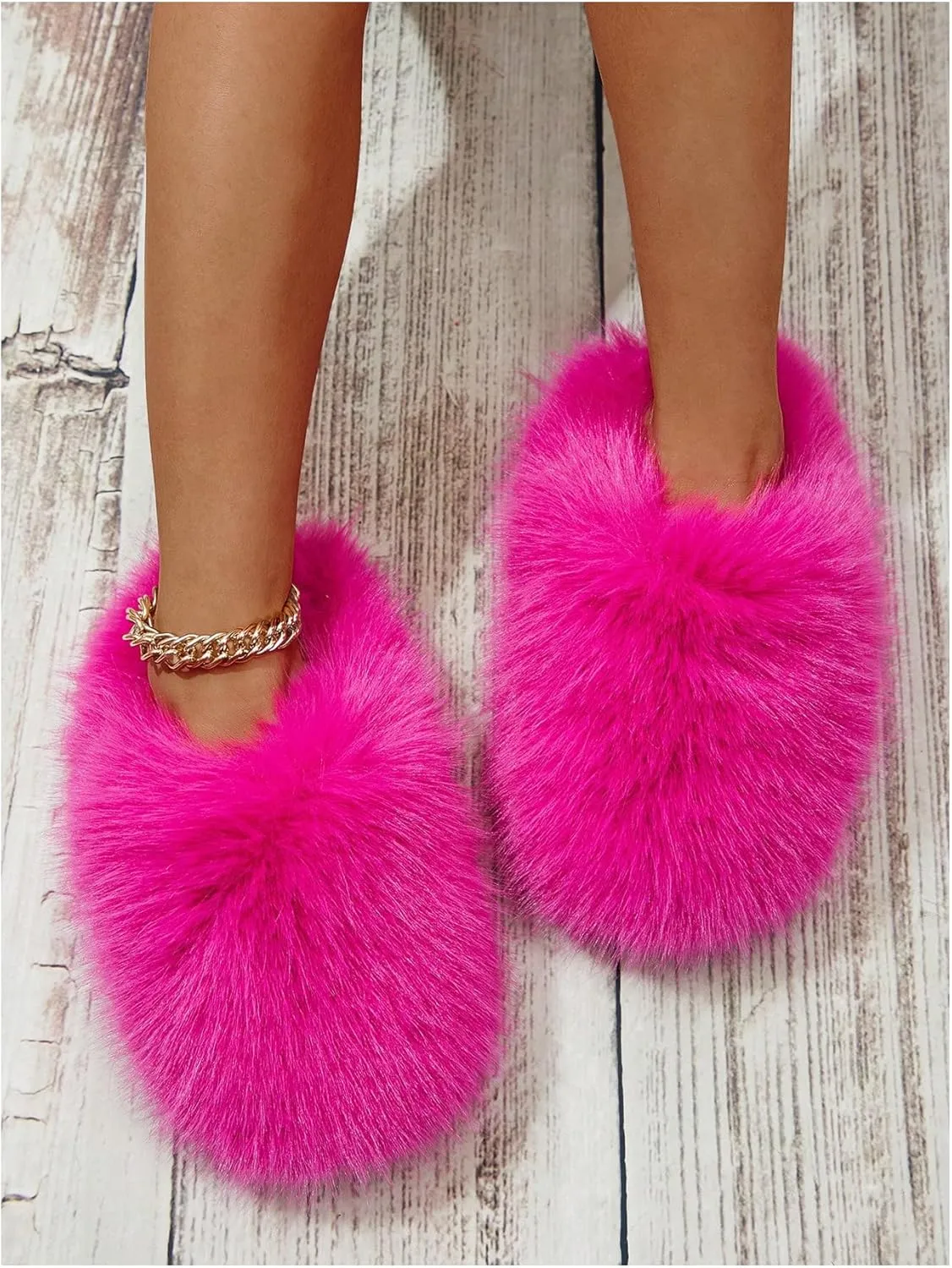 Verdusa Women's Furry Faux Fur House Slippers Warm Home Slipper Shoes