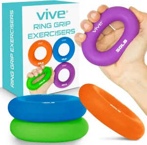 Vive Hand Strengthener Grip Ring - Forearm Ring Hand Exercisers - Silicone Squeezer Gripper for Muscle Strengthening Training Tool - Arthritis Finger Physical Therapy PT Kit Trainer