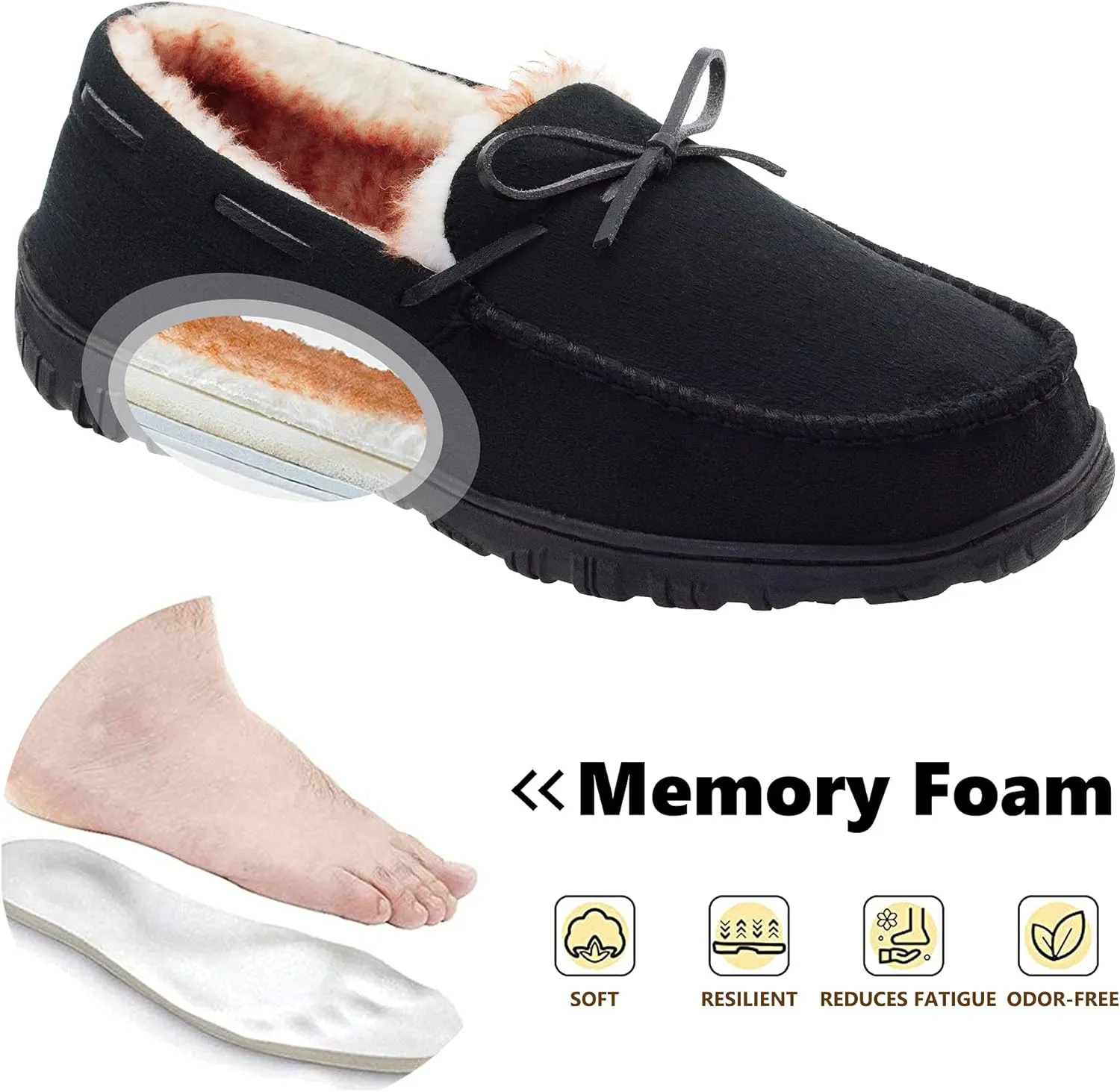 VLLy Mens Slippers Moccasins with Plush Lined Cozy House Bedroom Shoes for Men