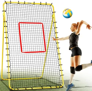 Volleyball Rebounder Net, 4x7 ft Volleyball Training Equipment, Adjustable Rebounder Net for Indoor Outdoor, 5 Modes Volleyball Training Net with Ground Pegs and PU Volleyball, Improve Skills