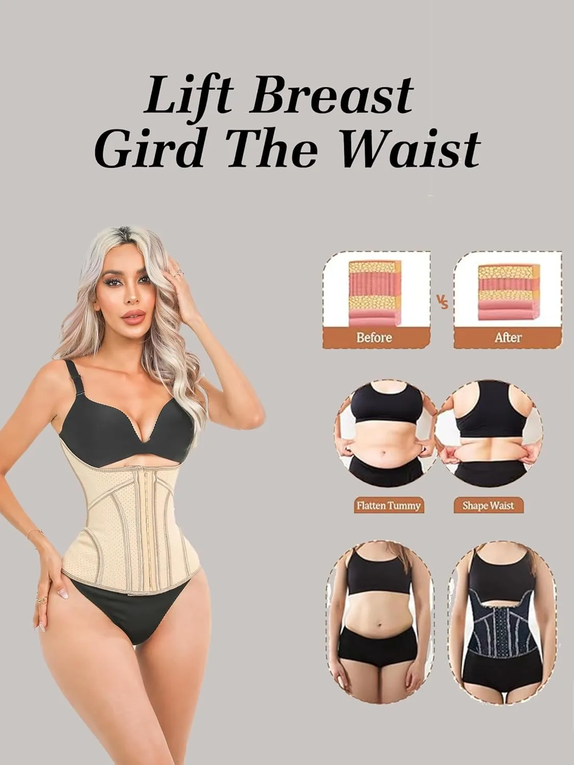 Waist Trainer Corset for Women Faja Body Shaper Latex Underbust Waist Cincher for Belly Fat Tummy Control