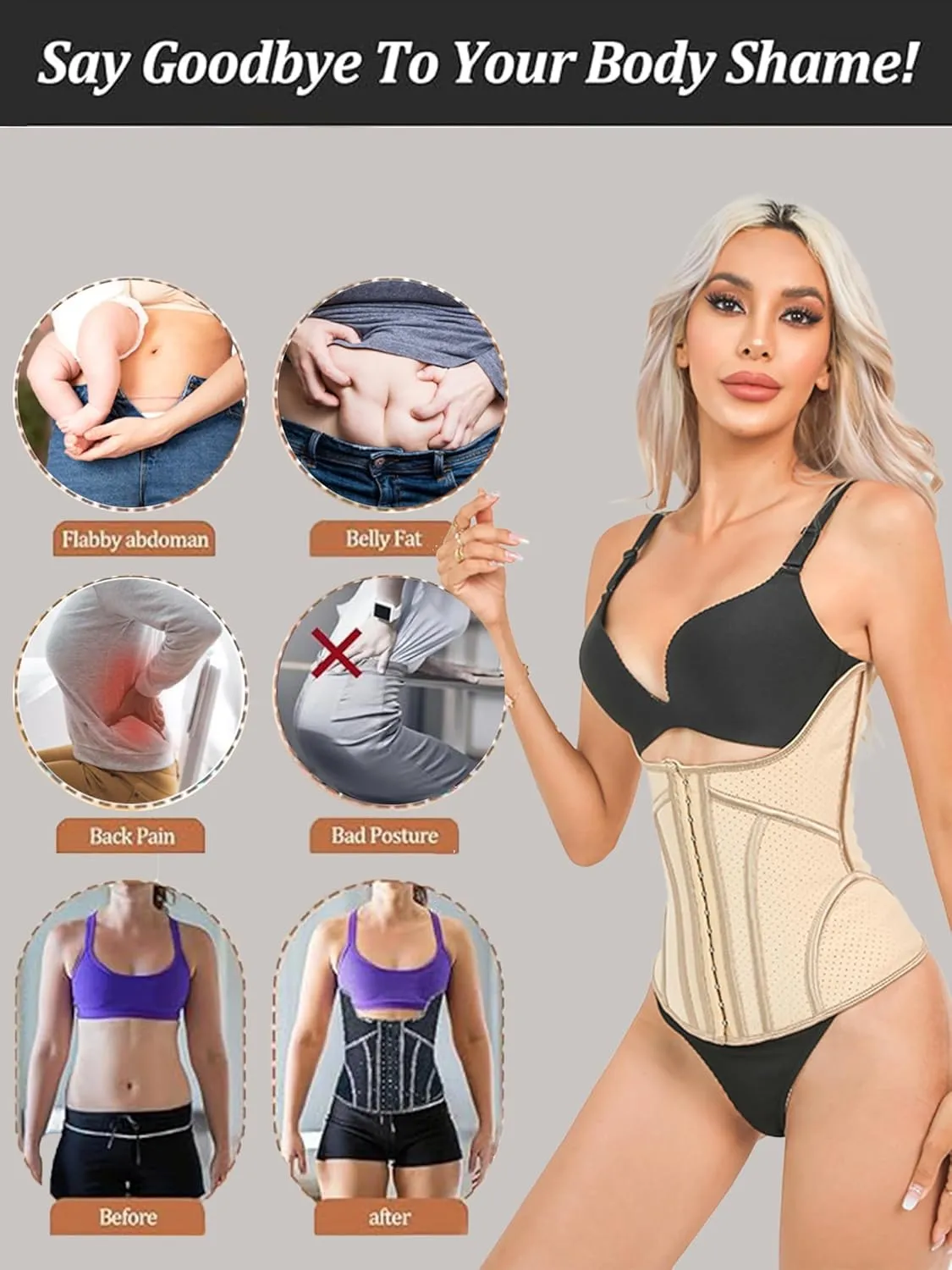 Waist Trainer Corset for Women Faja Body Shaper Latex Underbust Waist Cincher for Belly Fat Tummy Control