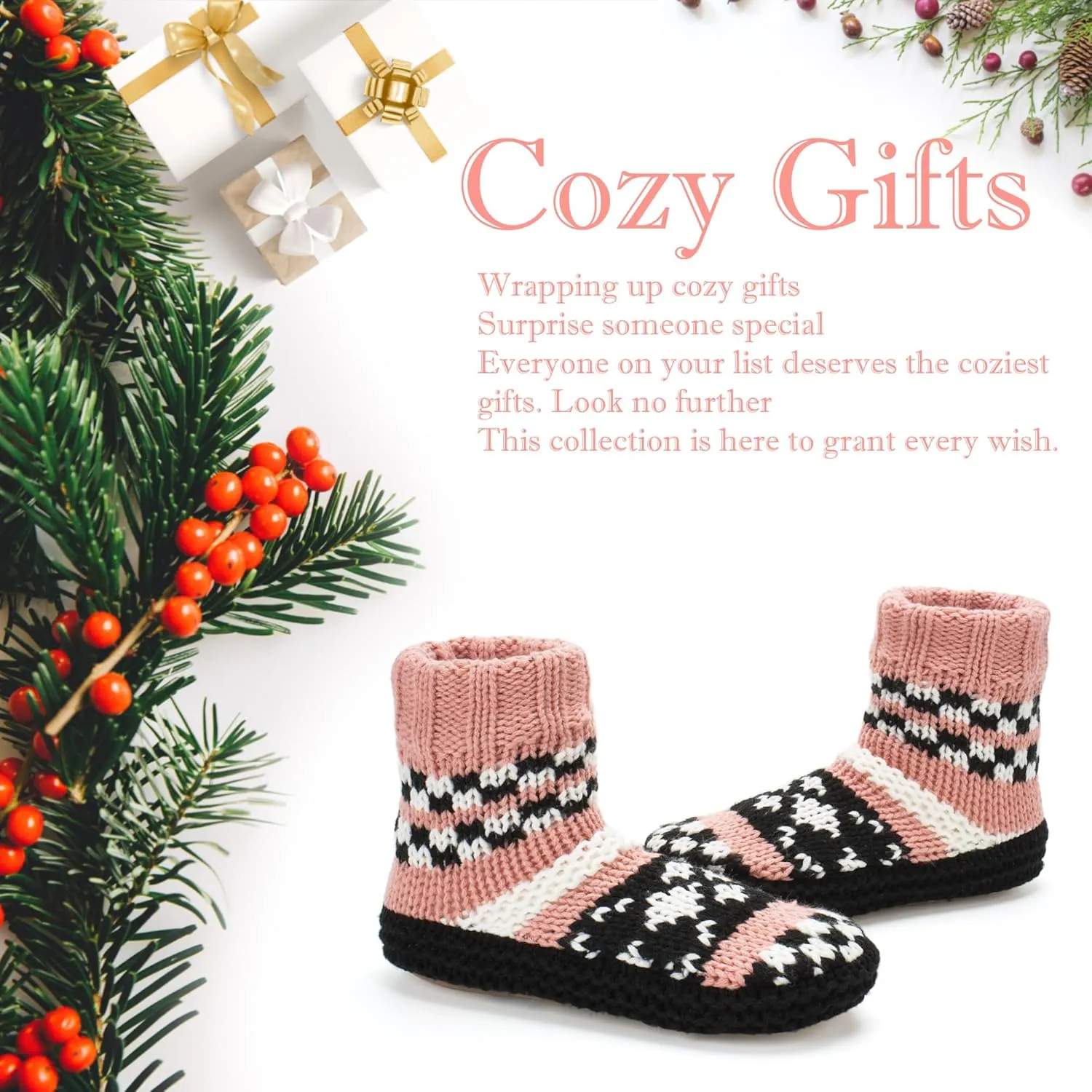 Warm Slipper Socks for Women, Winter Fuzzy House Shoes Indoor, Cozy Christmas Gifts Unique