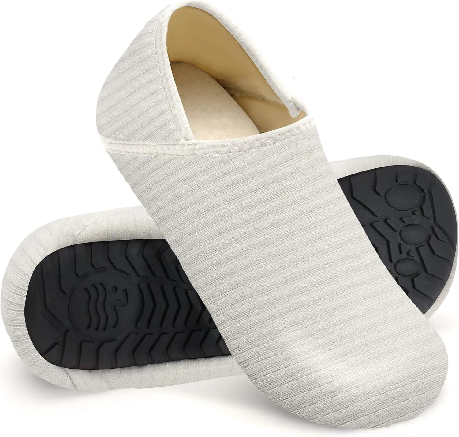 WateLves Womens & Mens Lightweight Cozy Faux Furry House Slippers - Rubber Sole Slip On Sock Shoes - Foldable Travel Slippers - Indoor & Outdoor