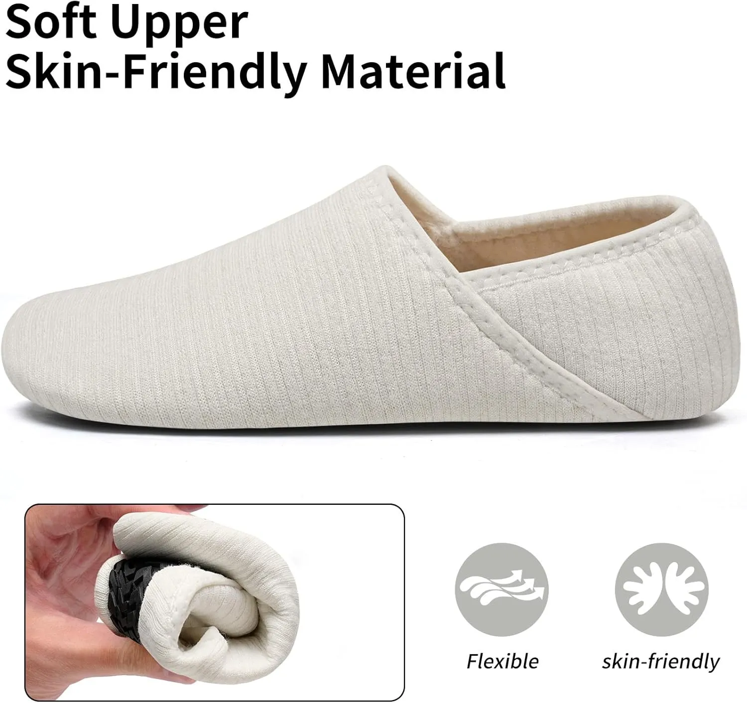 WateLves Womens & Mens Lightweight Cozy Faux Furry House Slippers - Rubber Sole Slip On Sock Shoes - Foldable Travel Slippers - Indoor & Outdoor