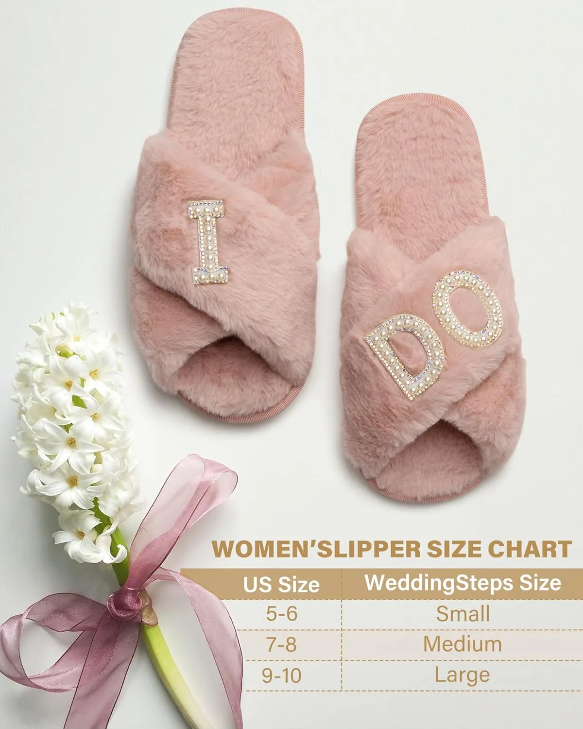WeddingSteps Bride-to-Be Slippers - Comfy and Stylish Bridal Footwear with Elegant White Fur and Embroidery - Perfect Bachelorette Gift