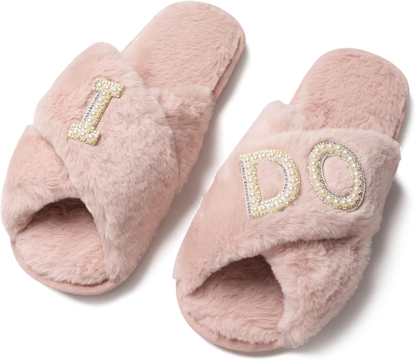 WeddingSteps Bride-to-Be Slippers - Comfy and Stylish Bridal Footwear with Elegant White Fur and Embroidery - Perfect Bachelorette Gift
