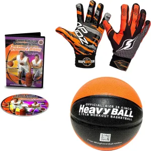 Weighted Basketball & Training Gloves Combo | Ganon Baker Dribbling & Driving Training | 29.5" 3lbs & 28.5" 2.75lbs Ball w/Composite Leather, Free Pro Training Video & Anti-Grip Gloves for S