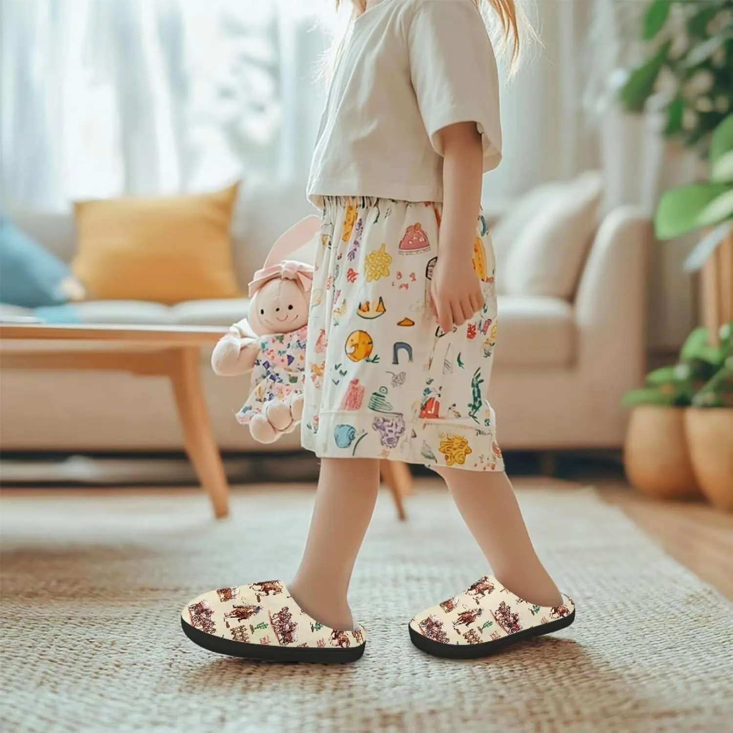 Winter Fluffy Slippers for Girls and Boys, Comfy Warm Scuff Slippers for Walking, Slip On Closed Toe Shoes for Home