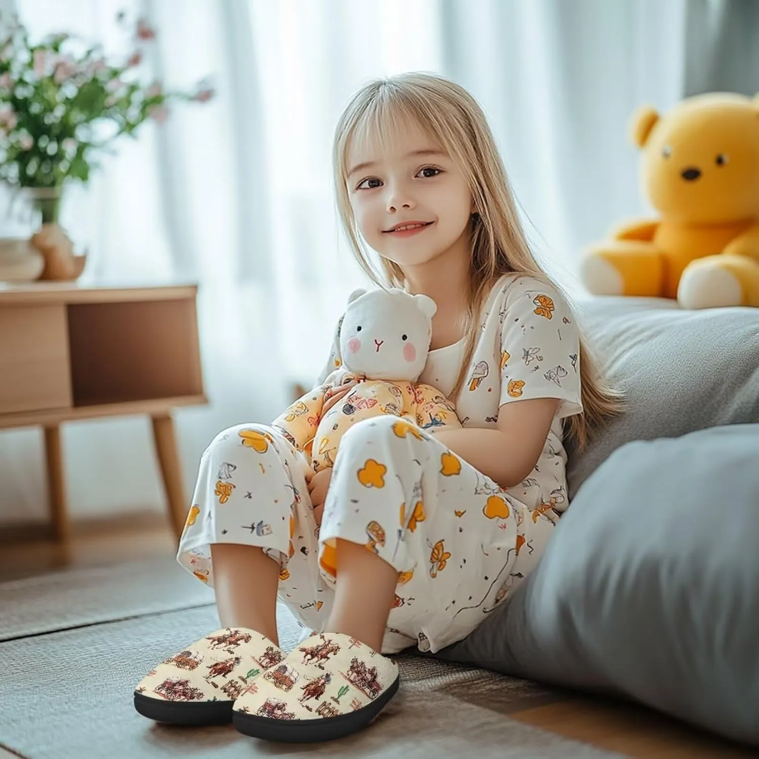 Winter Fluffy Slippers for Girls and Boys, Comfy Warm Scuff Slippers for Walking, Slip On Closed Toe Shoes for Home