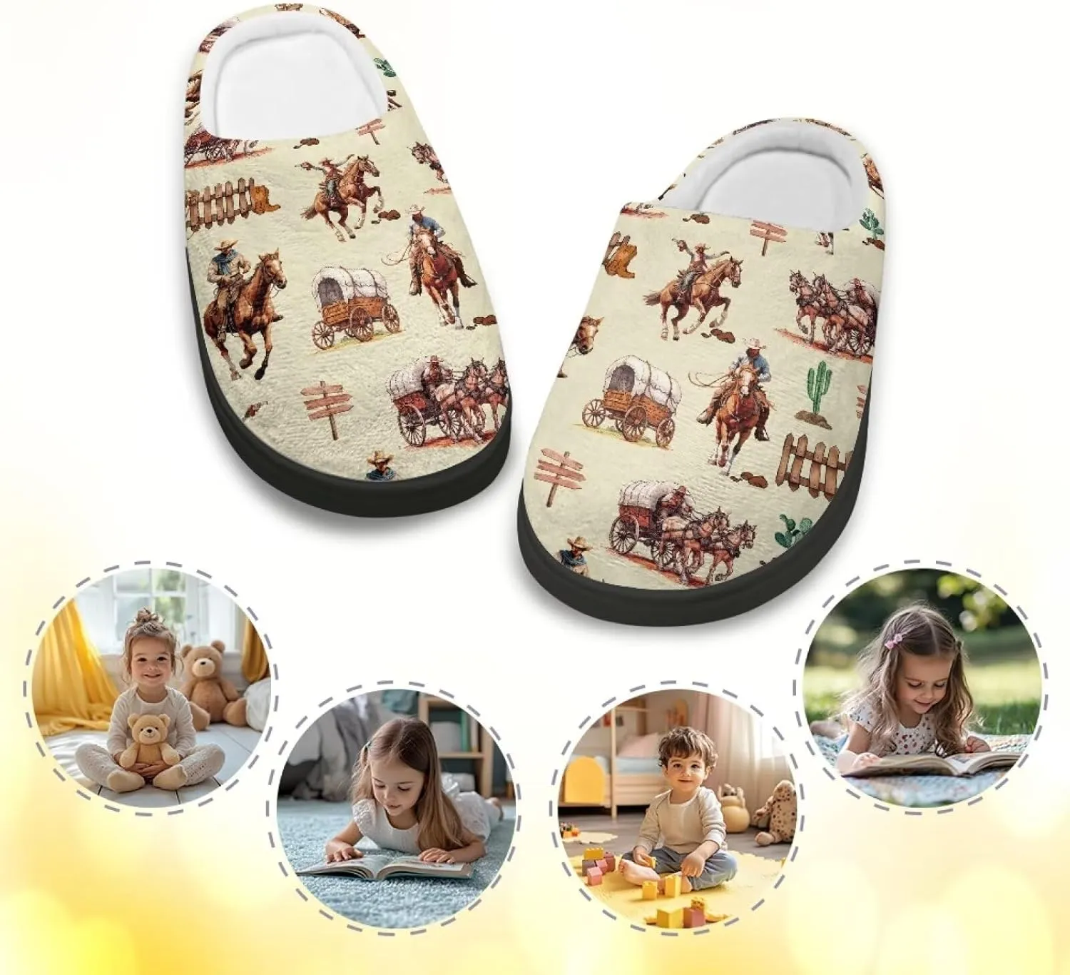 Winter Fluffy Slippers for Girls and Boys, Comfy Warm Scuff Slippers for Walking, Slip On Closed Toe Shoes for Home