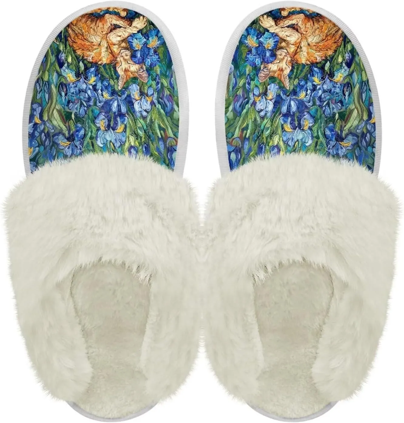 Women Novelty Print Fuzzy Slippers Winter Casual Slip-on Indoor Shoes Warm Cozy House Slipper Bedroom Slippers