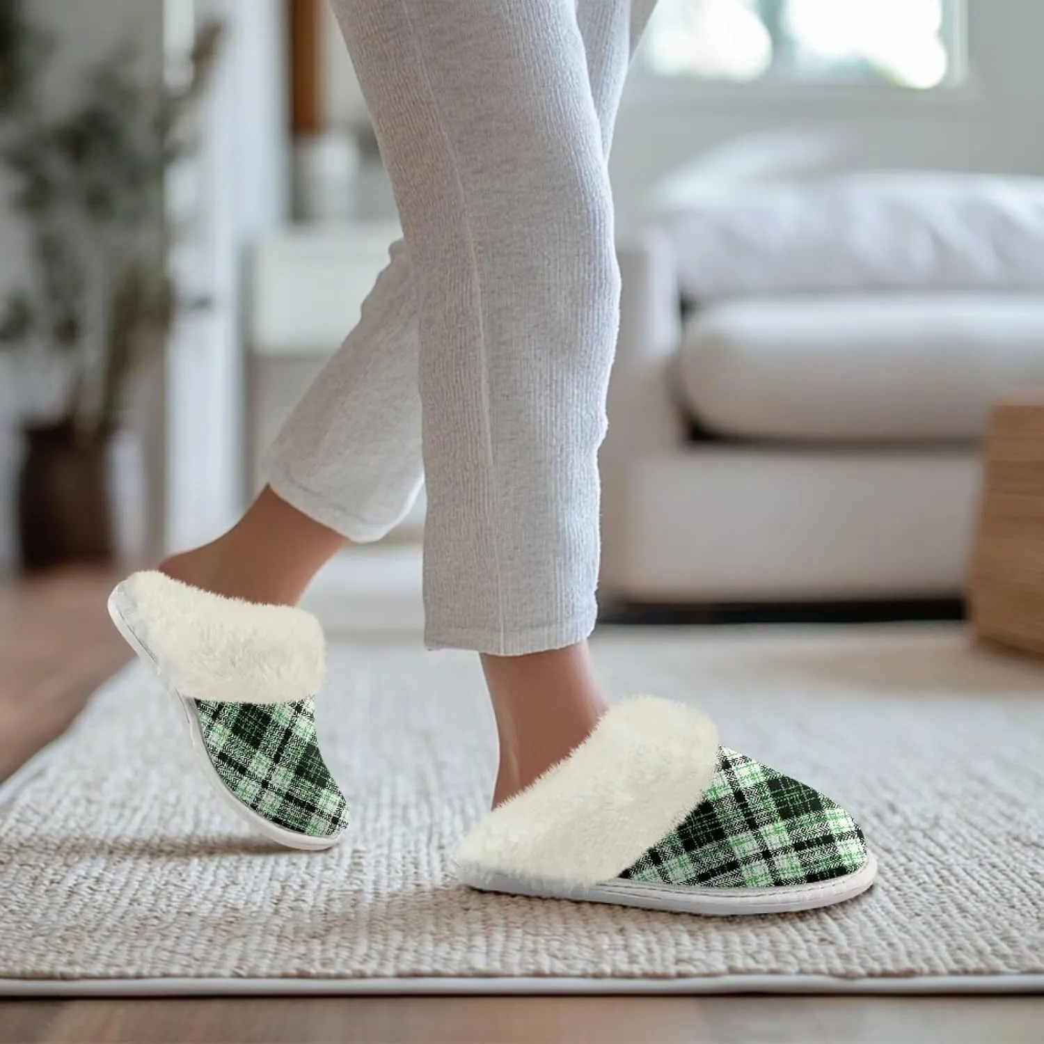 Women Novelty Print Fuzzy Slippers Winter Casual Slip-on Indoor Shoes Warm Cozy House Slipper Bedroom Slippers