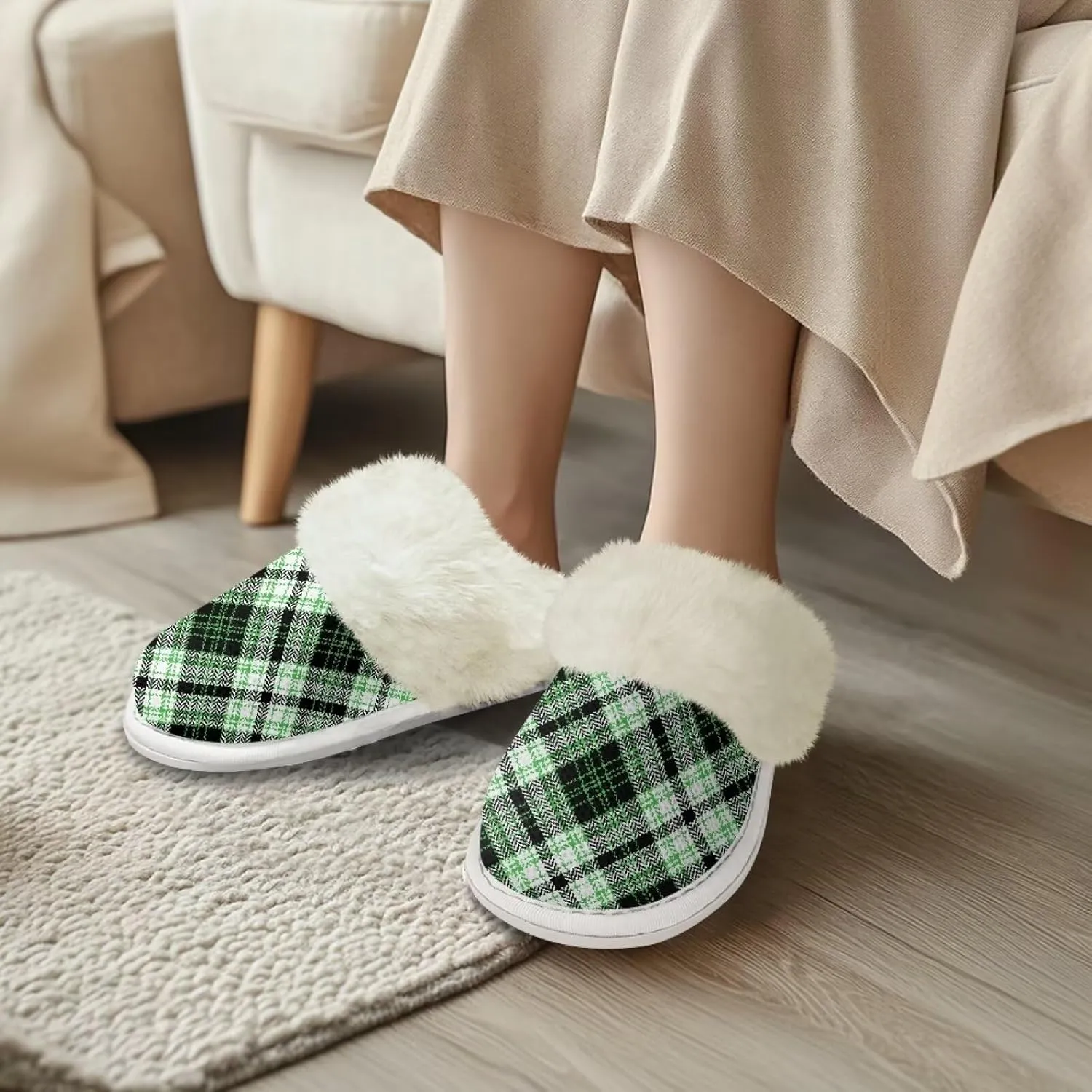 Women Novelty Print Fuzzy Slippers Winter Casual Slip-on Indoor Shoes Warm Cozy House Slipper Bedroom Slippers