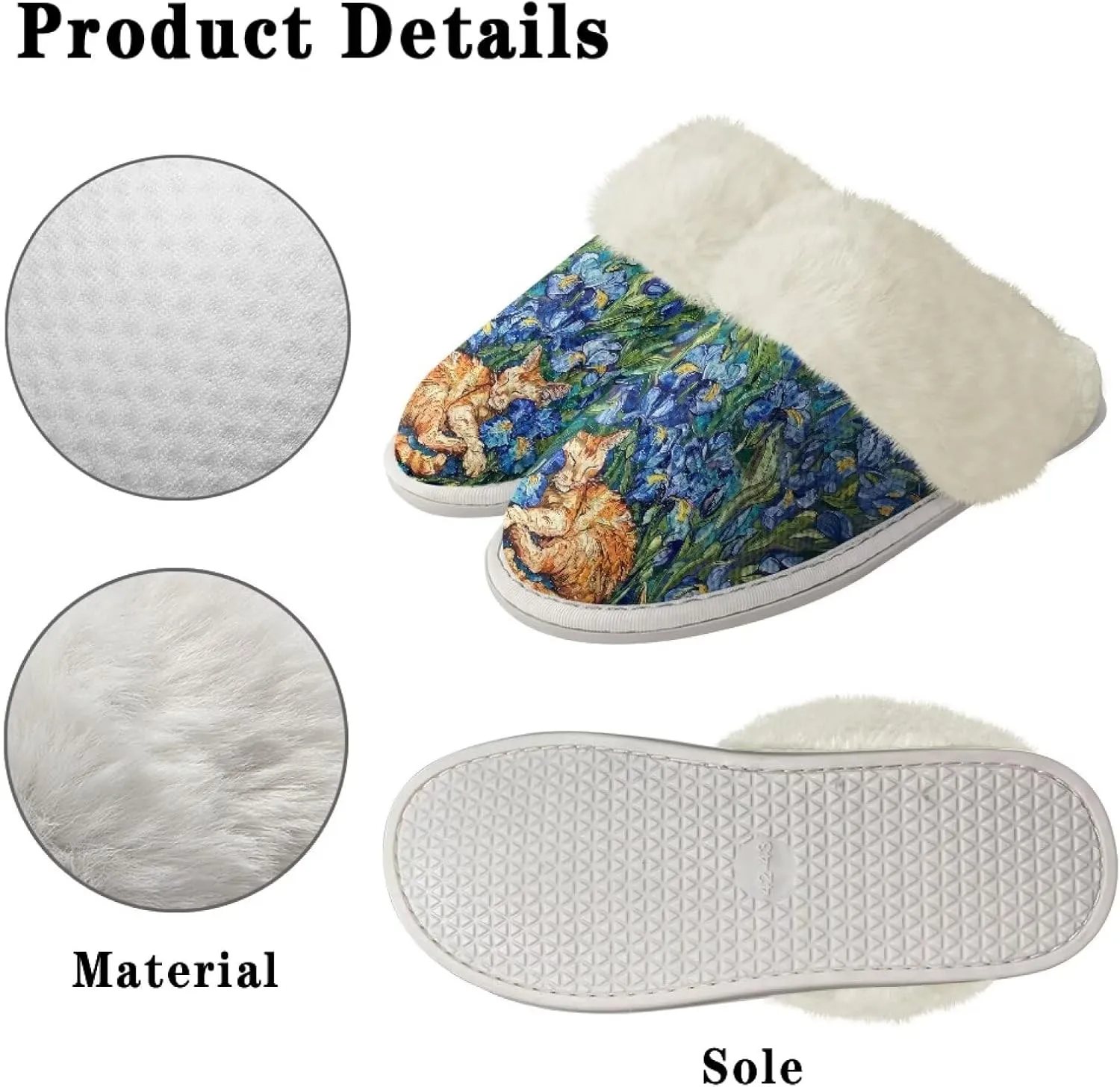 Women Novelty Print Fuzzy Slippers Winter Casual Slip-on Indoor Shoes Warm Cozy House Slipper Bedroom Slippers