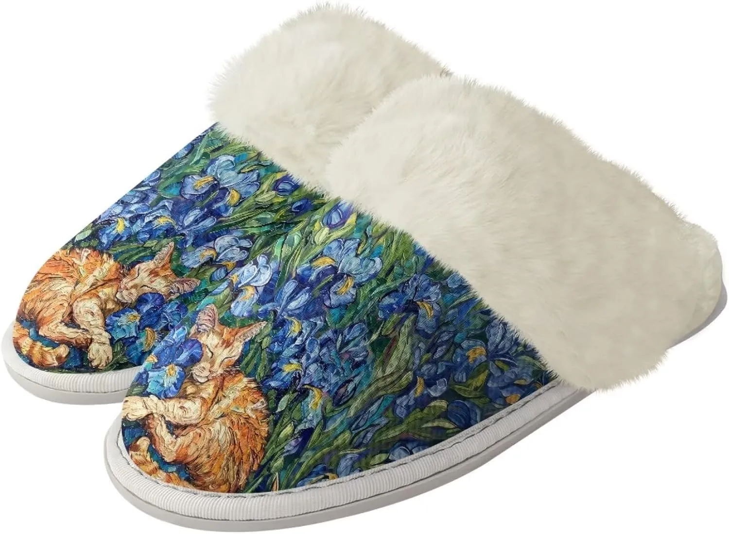 Women Novelty Print Fuzzy Slippers Winter Casual Slip-on Indoor Shoes Warm Cozy House Slipper Bedroom Slippers