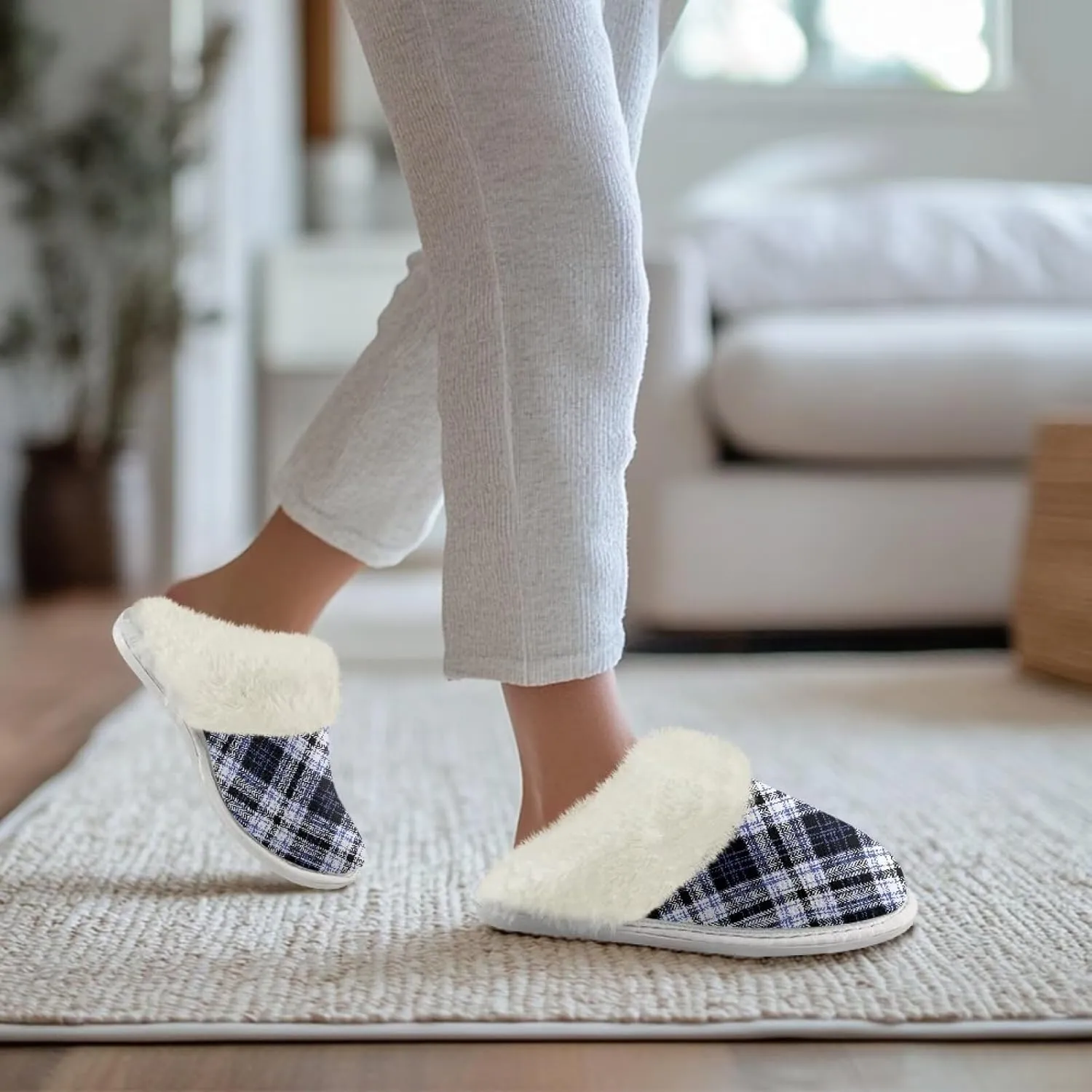 Women Novelty Print Fuzzy Slippers Winter Casual Slip-on Indoor Shoes Warm Cozy House Slipper Bedroom Slippers