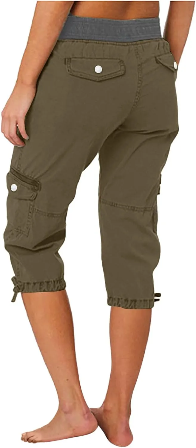 Women's Cargo Shorts Summer 2025 Dressy Capris Casual Elastic Casual Hiking Cargo Shorts Trendy Outdoor Outfits
