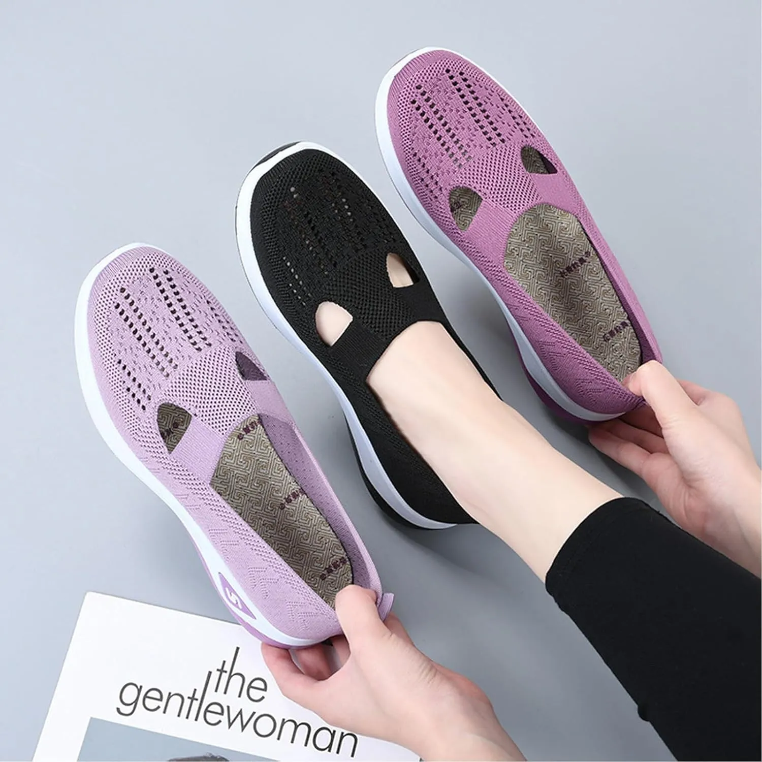 Women's Comfortable Breathable Knitted Sneakers, Zapatos Ortopédicos para Mujer, Woven Cut-Out Arch Support Sneakers Flat Shoes