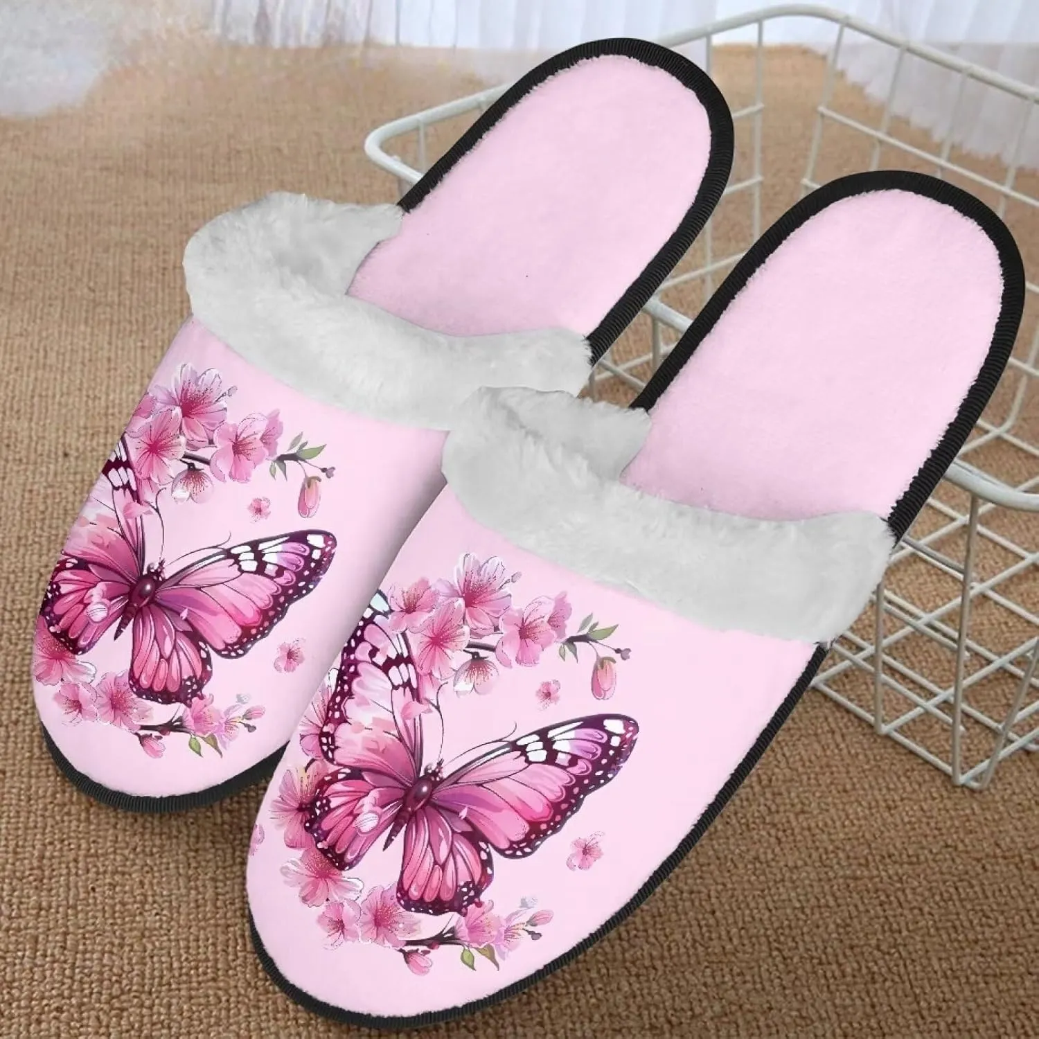 Womens Fuzzy Slippers Indoor Cozy Winter Holiday House Shoes