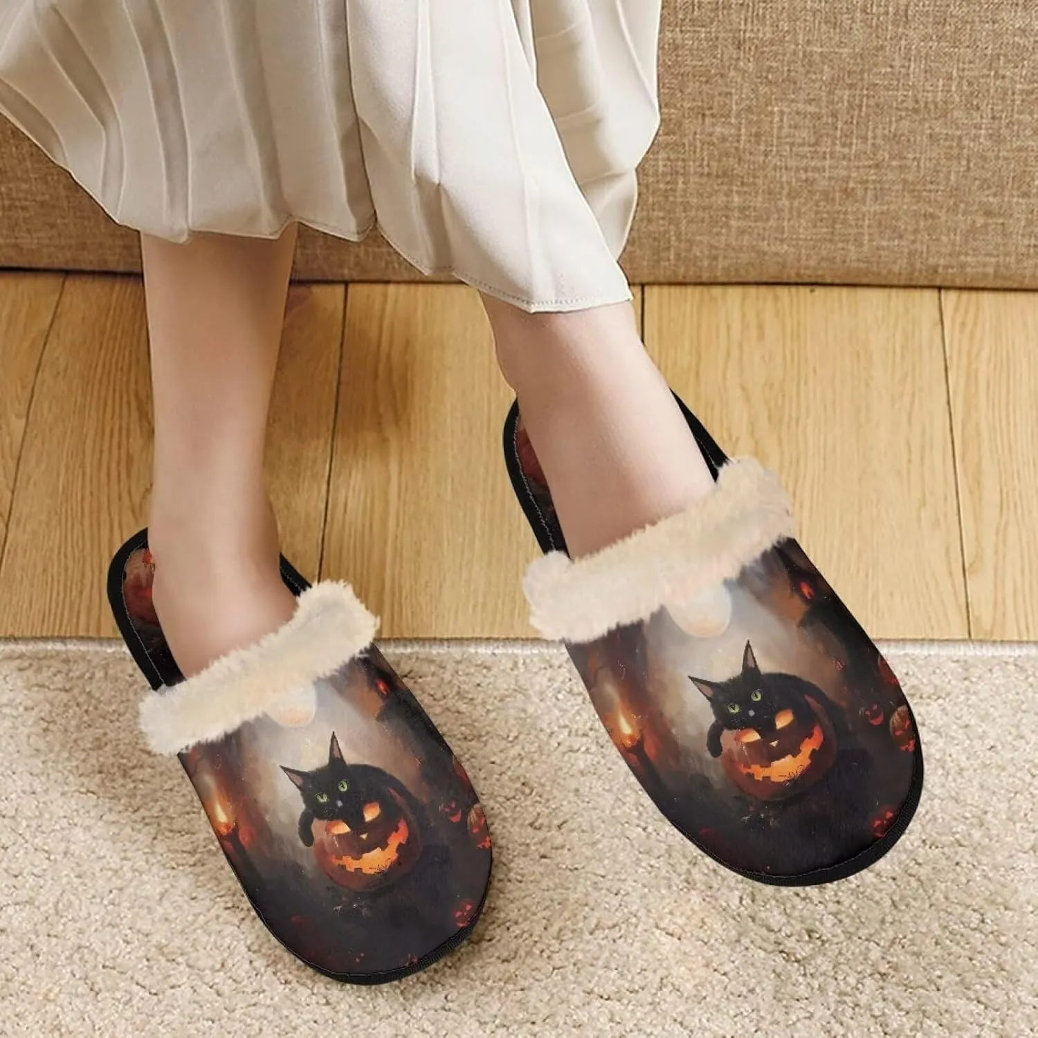 Womens Fuzzy Slippers Indoor Cozy Winter Holiday House Shoes