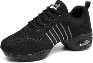 Women's Jazz Shoes Lace-up Sneakers - Breathable Air Cushion Lady Split Sole Athletic Walking Dance Shoes Platform