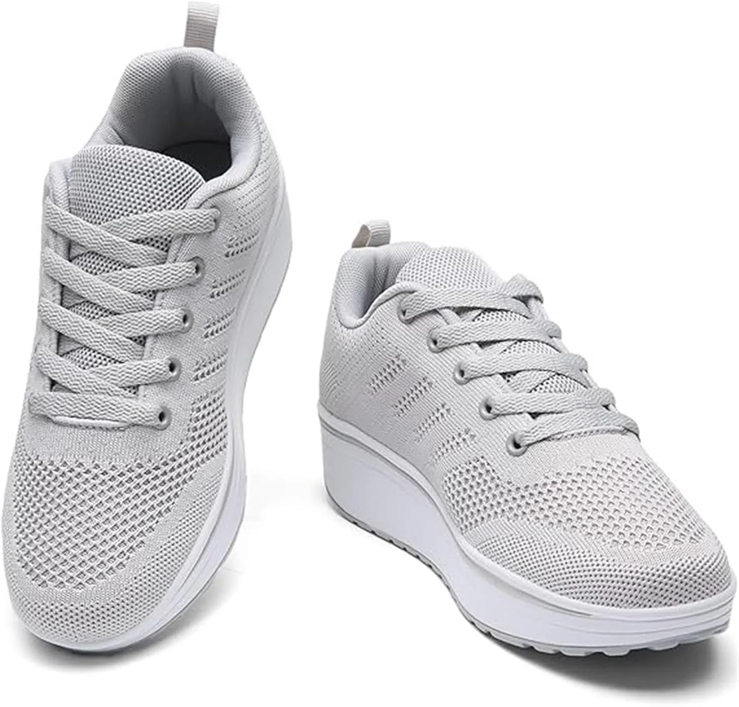 Women's Lace Up Wedge Inner Heightening Walking Shoe Breathable Fashion Sneakers Lightweight Non Slip Workout Shoes