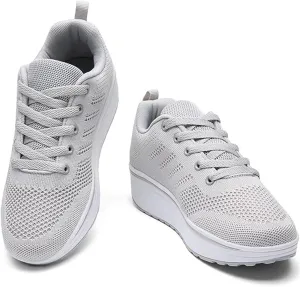 Women's Lace Up Wedge Inner Heightening Walking Shoe Breathable Fashion Sneakers Lightweight Non Slip Workout Shoes