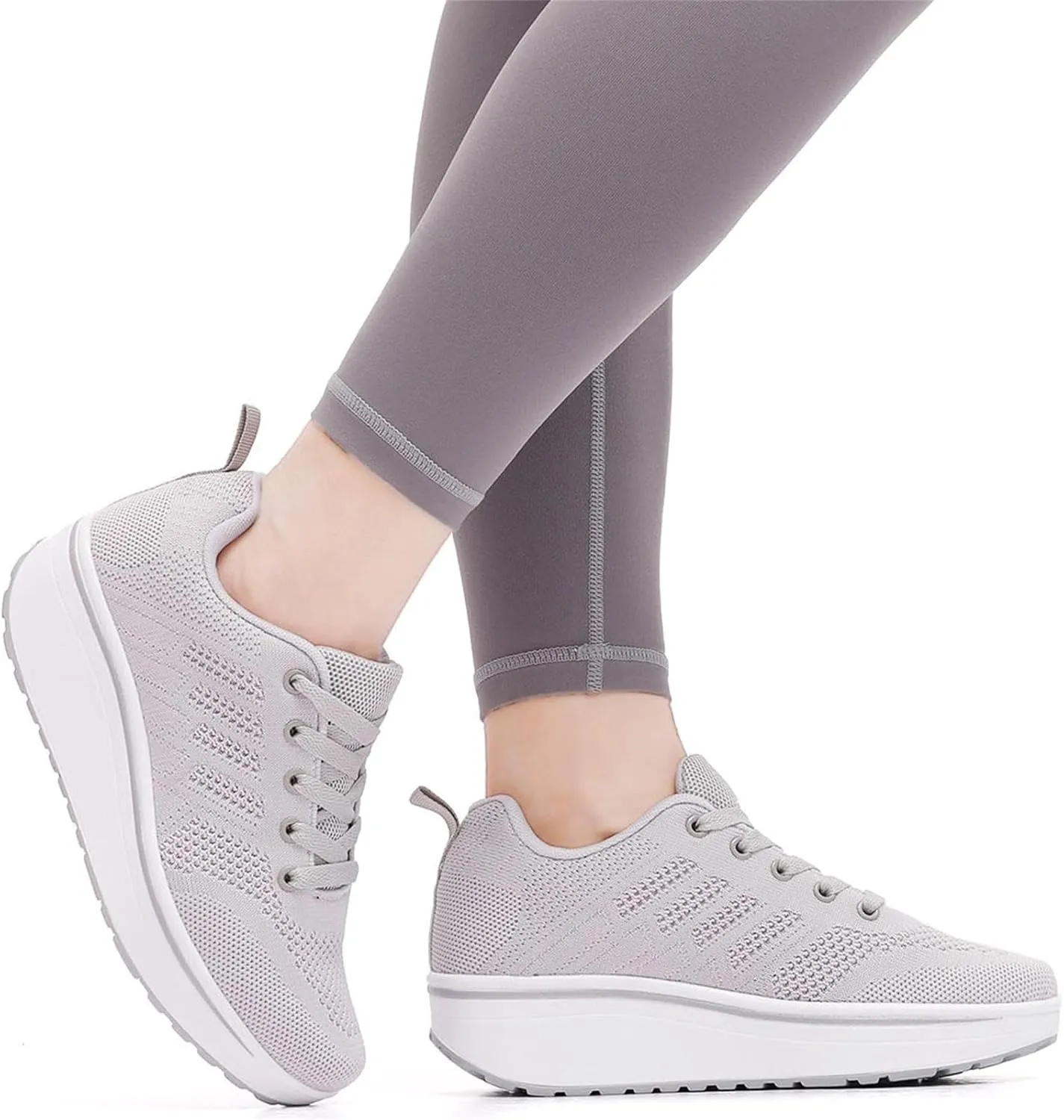 Women's Lace Up Wedge Inner Heightening Walking Shoe Breathable Fashion Sneakers Lightweight Non Slip Workout Shoes