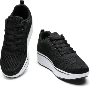 Women's Lace Up Wedge Inner Heightening Walking Shoe Breathable Fashion Sneakers Lightweight Non Slip Workout Shoes