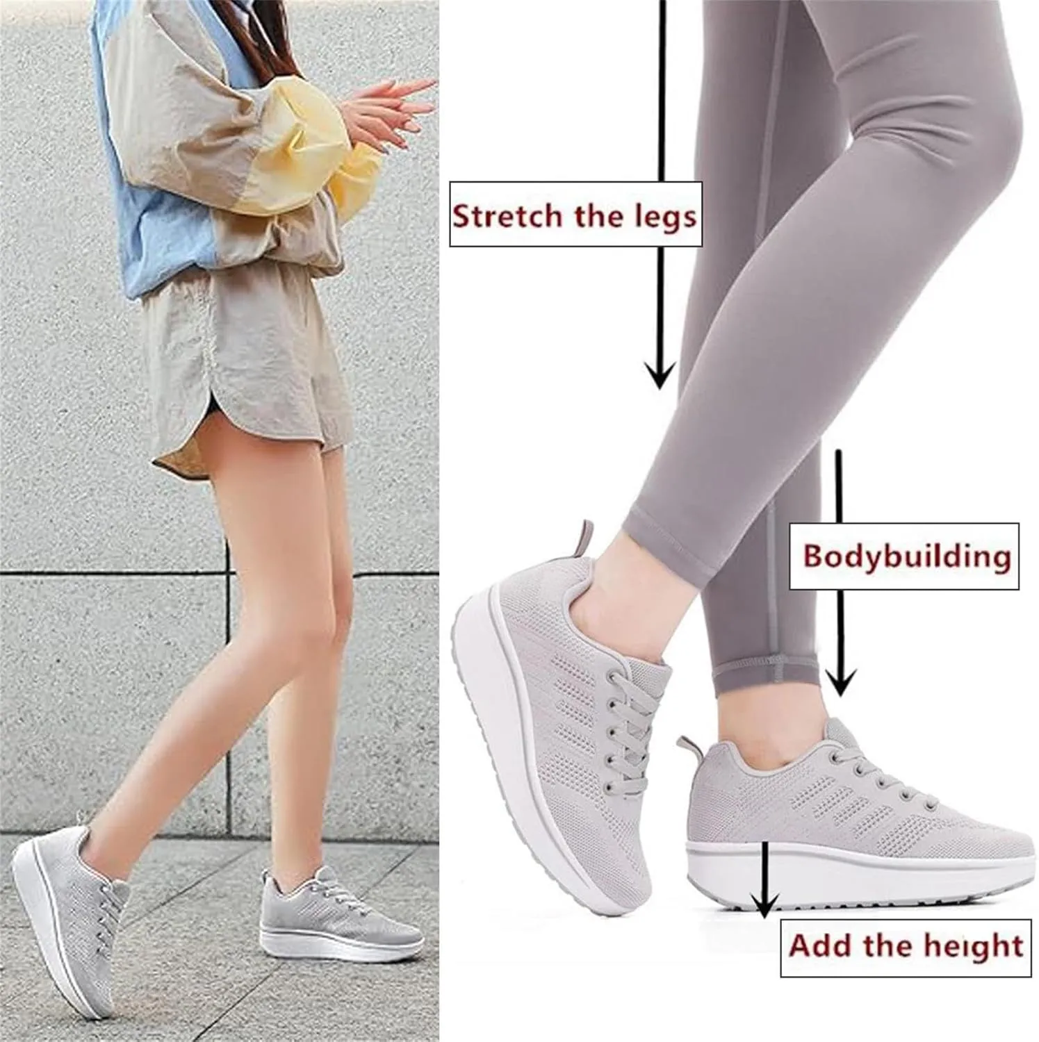 Women's Lace Up Wedge Inner Heightening Walking Shoe Breathable Fashion Sneakers Lightweight Non Slip Workout Shoes