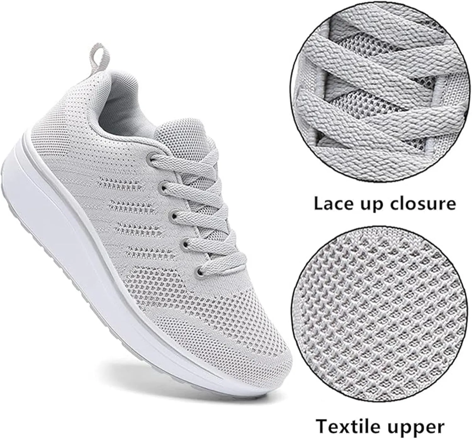 Women's Lace Up Wedge Inner Heightening Walking Shoe Breathable Fashion Sneakers Lightweight Non Slip Workout Shoes