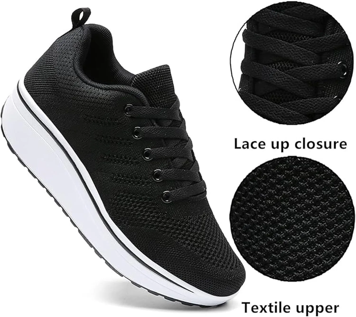 Women's Lace Up Wedge Inner Heightening Walking Shoe Breathable Fashion Sneakers Lightweight Non Slip Workout Shoes