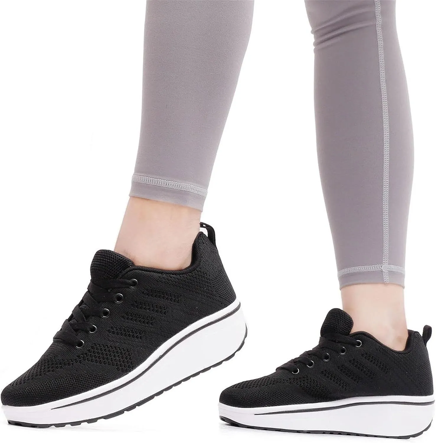 Women's Lace Up Wedge Inner Heightening Walking Shoe Breathable Fashion Sneakers Lightweight Non Slip Workout Shoes