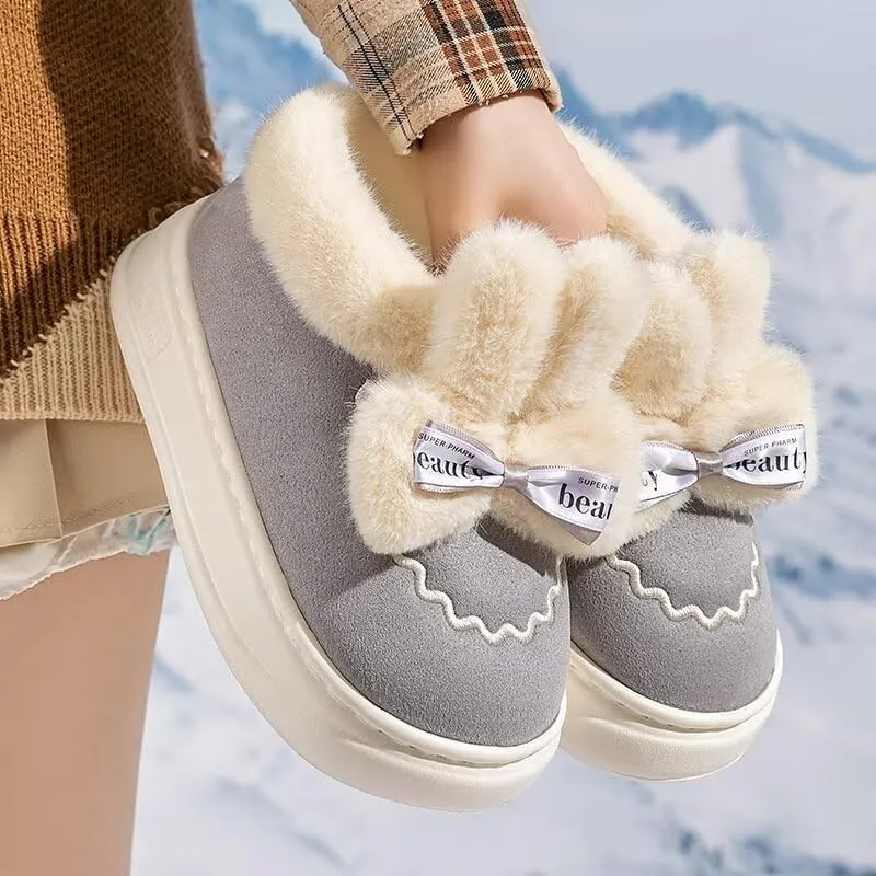 Women‘s Lovely Bowknot Warm Winter Shoes for Indoor Outdoor Bedroom Street Walking