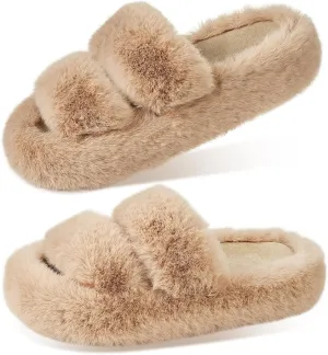 Women's Memory Foam Fluffy Plush Slippers - Cozy Furry Comfy Shoes