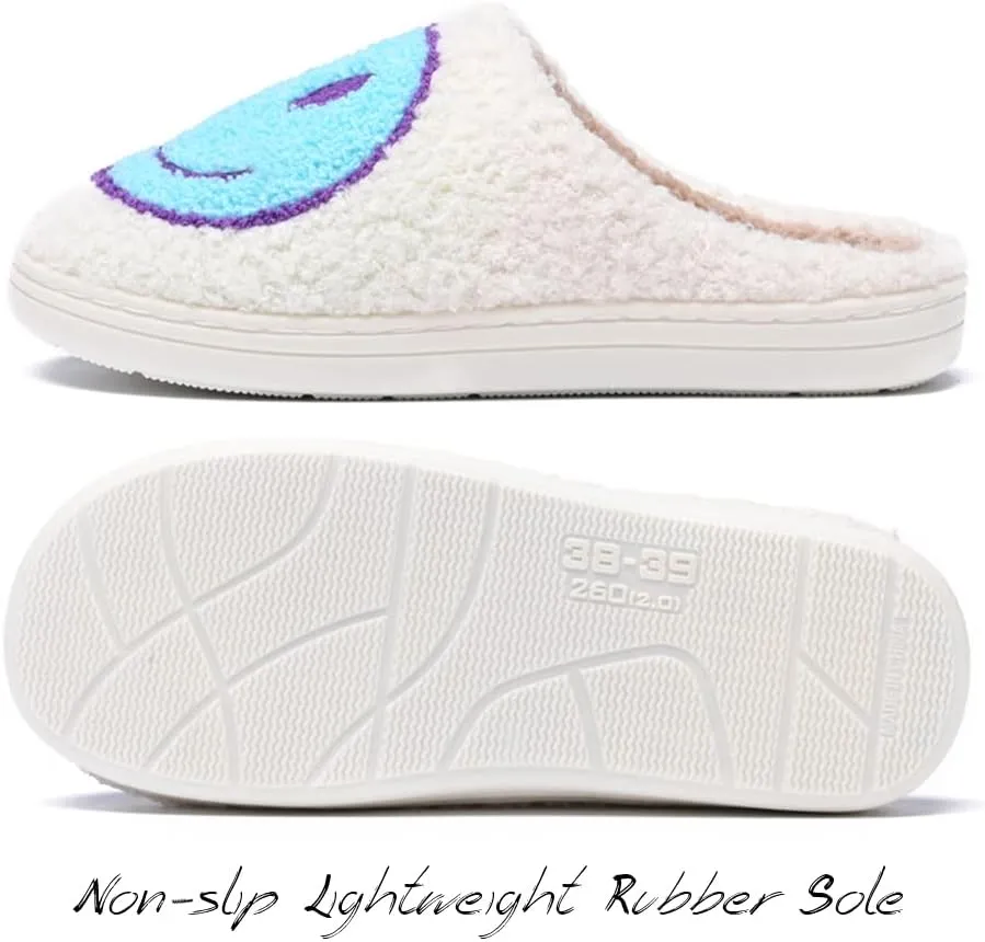 Women's Men's Retro Preppy Happy Face Slippers Comfy Warm Plush Slip-On House Slipper for Winter Indoor Soft Cushion Non-slip Fluffy Slides Slippers