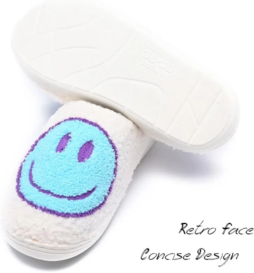Women's Men's Retro Preppy Happy Face Slippers Comfy Warm Plush Slip-On House Slipper for Winter Indoor Soft Cushion Non-slip Fluffy Slides Slippers