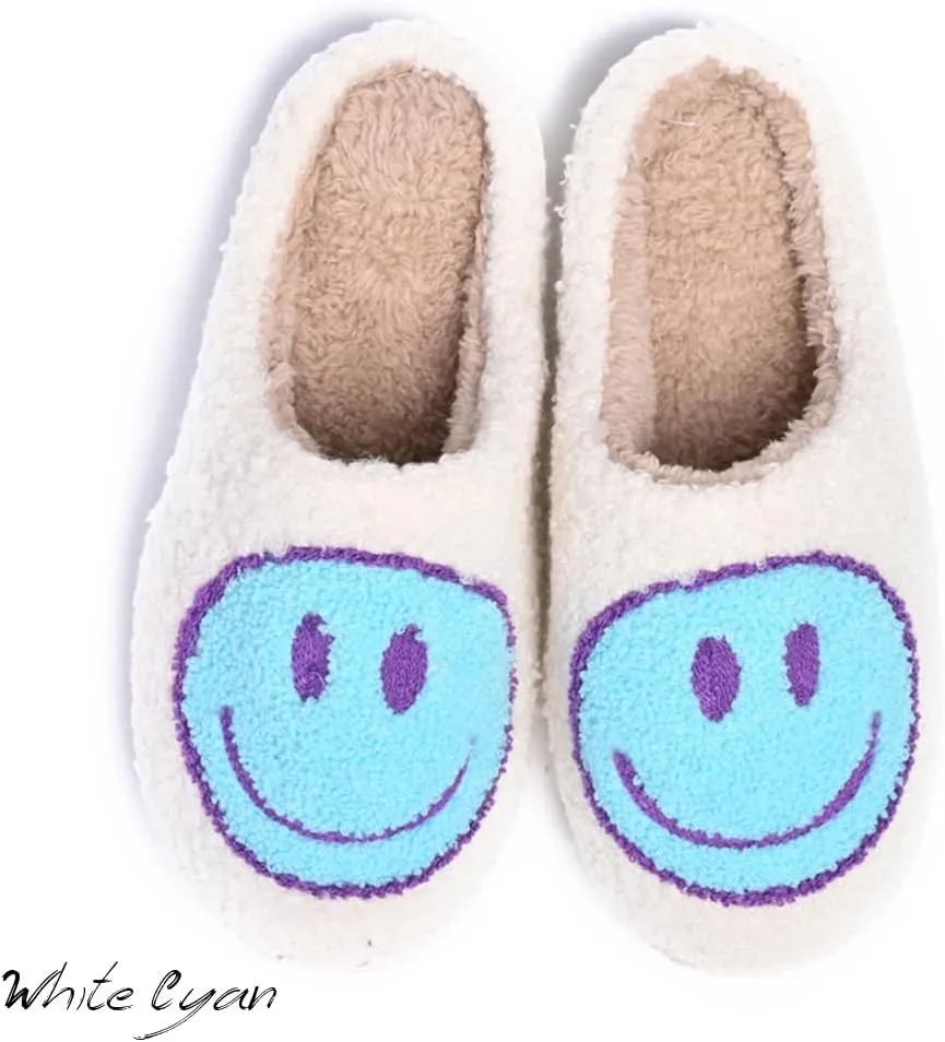 Women's Men's Retro Preppy Happy Face Slippers Comfy Warm Plush Slip-On House Slipper for Winter Indoor Soft Cushion Non-slip Fluffy Slides Slippers