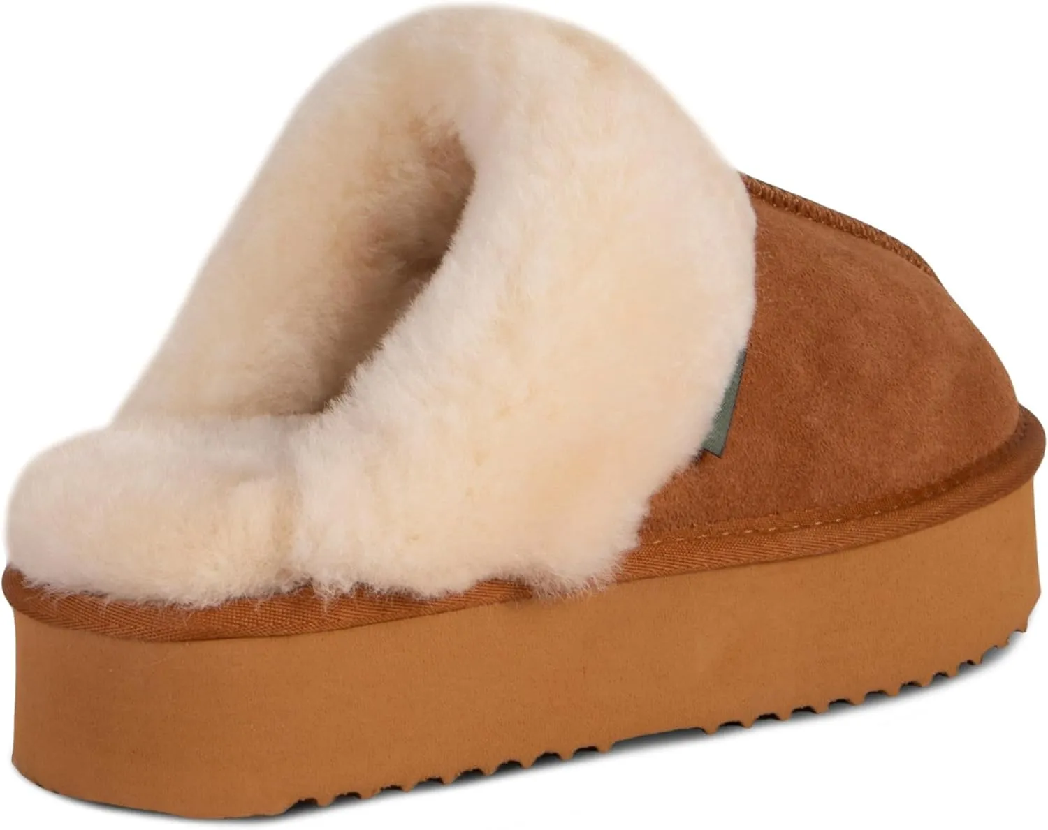 Womens Platform Scuff Slipper Genuine Sheepskin with Suede Leather Upper