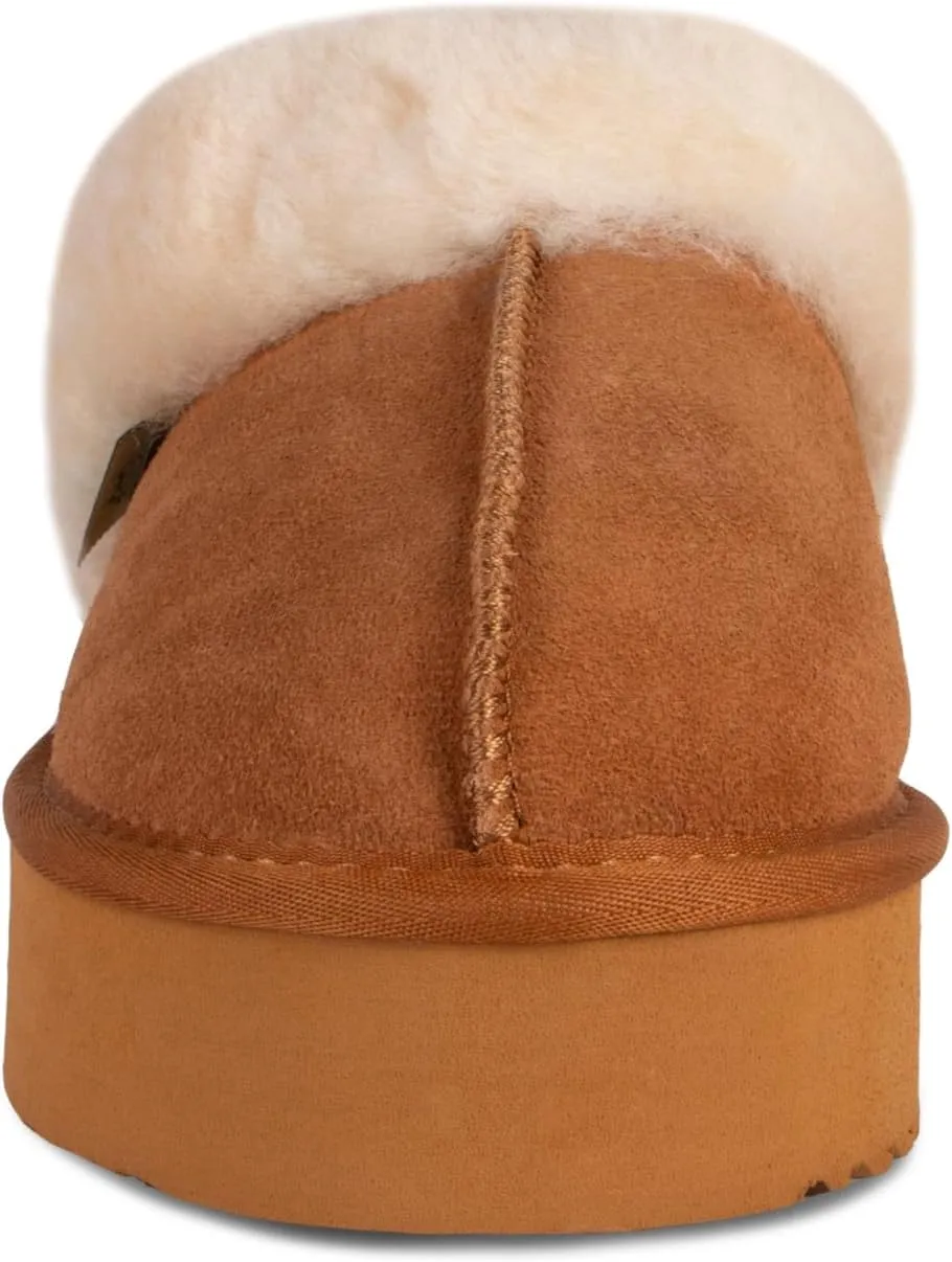 Womens Platform Scuff Slipper Genuine Sheepskin with Suede Leather Upper