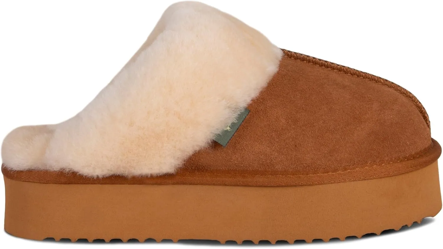 Womens Platform Scuff Slipper Genuine Sheepskin with Suede Leather Upper